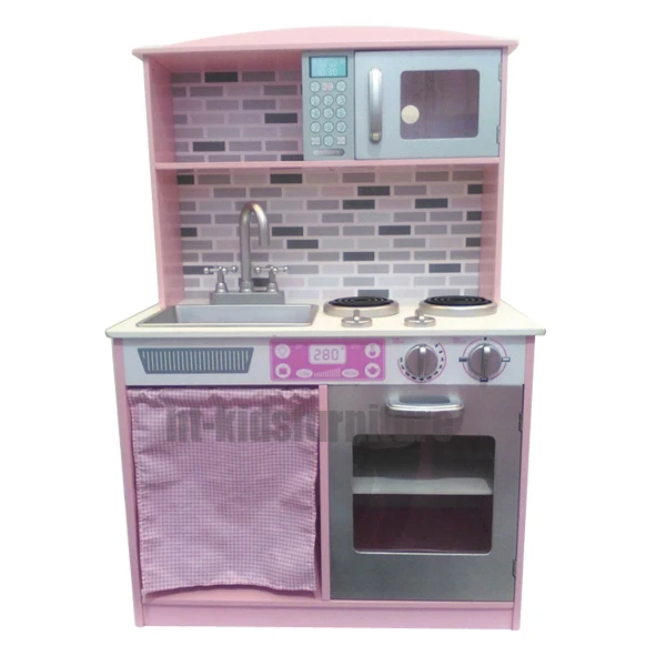 60x29.5x(H)88cm Pink Screen Print MDF Kids Kitchen Set Toy With ABS Plastic Sink And Faucet Accessories, On Discount