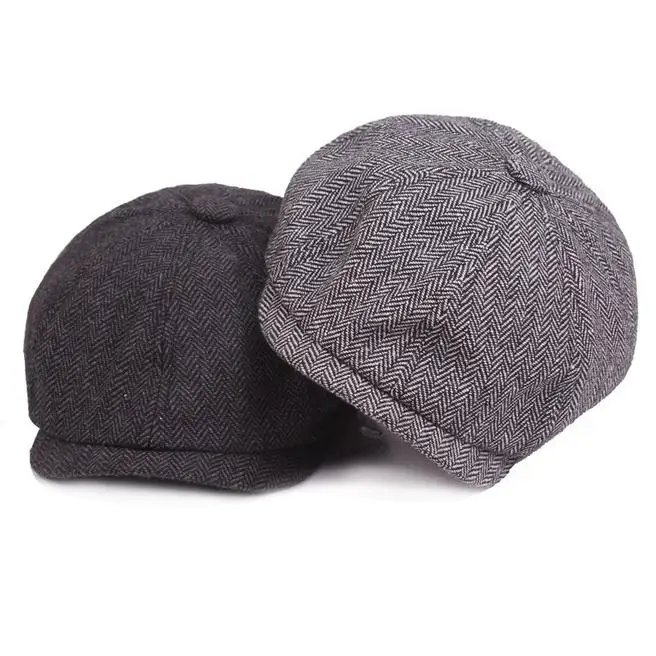 Hot Sale Men Adjustable Beret Cap Fashion Breathable Elastic Short Brim Cap Cotton Striped Berets Caps