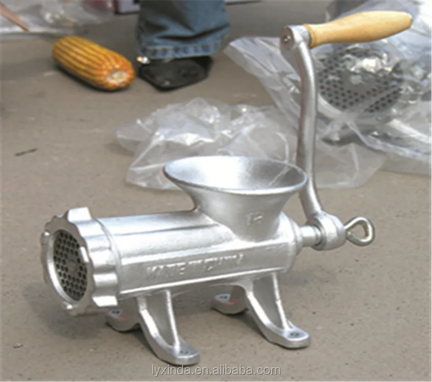 handle operating meat mincer with silver paint