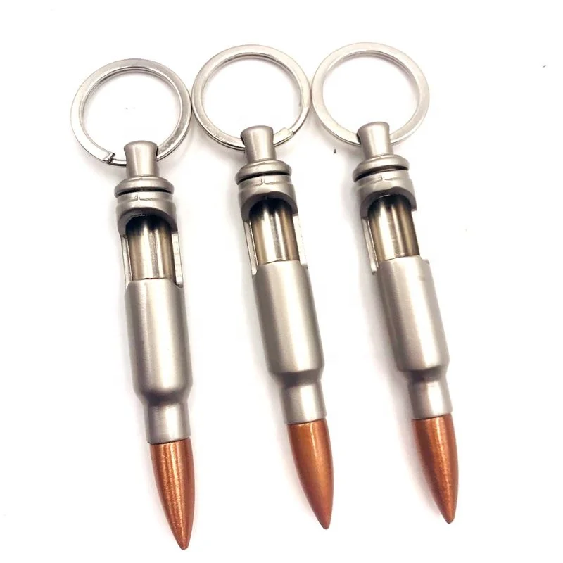 Wholesale Popular metal bullet shape silver color bottle opener keychain