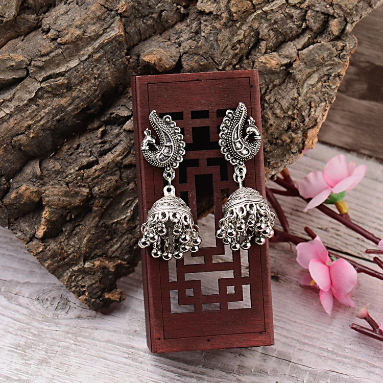 Fashion Gold Peacock Design Earrings Metal Antique Gold Plating Indian Jhumka Earring Jewelry