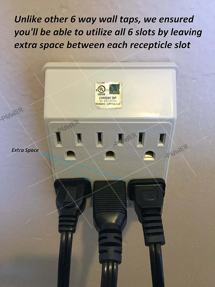 2 Prong AC Power Wall Plug On / Off Switch Tap Adapter Surge protector