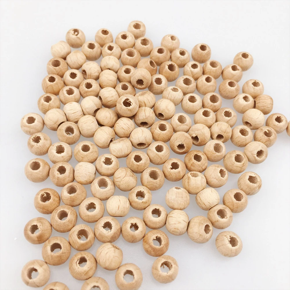 8mm Organic Beech Wood Round Teething Necklace Small Beads for Sale