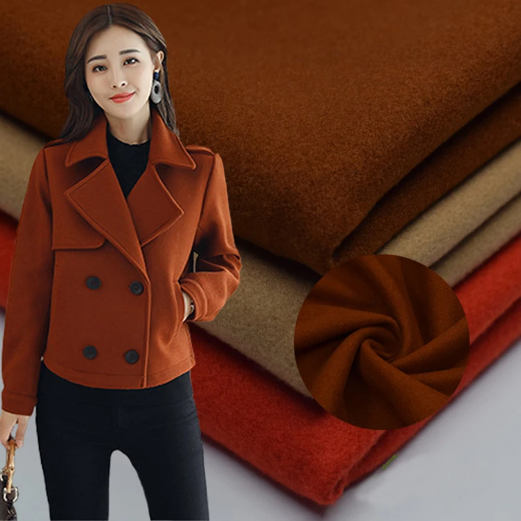 Wholesale solid color 700 gsm brushed 100% polyester artificial italian cashmere fabric for winter out coat