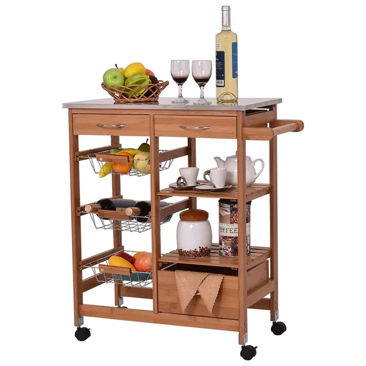 Hot Selling Wholesale Multiple Size Home Furniture Food Delivery Car Dining Bamboo Kitchen Trolley
