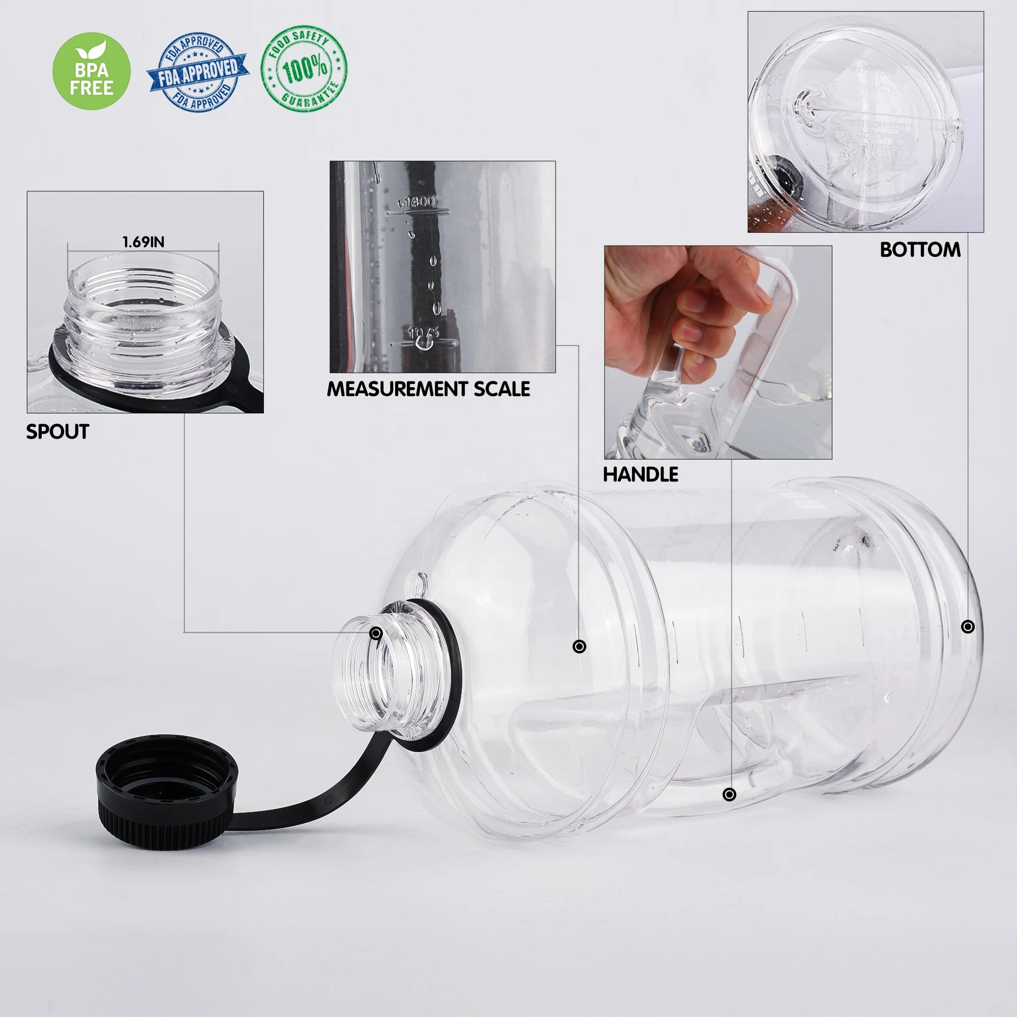 
3L Large Capacity PETG BPA-free Clear Gym Fitness Water Bottle for Sports 