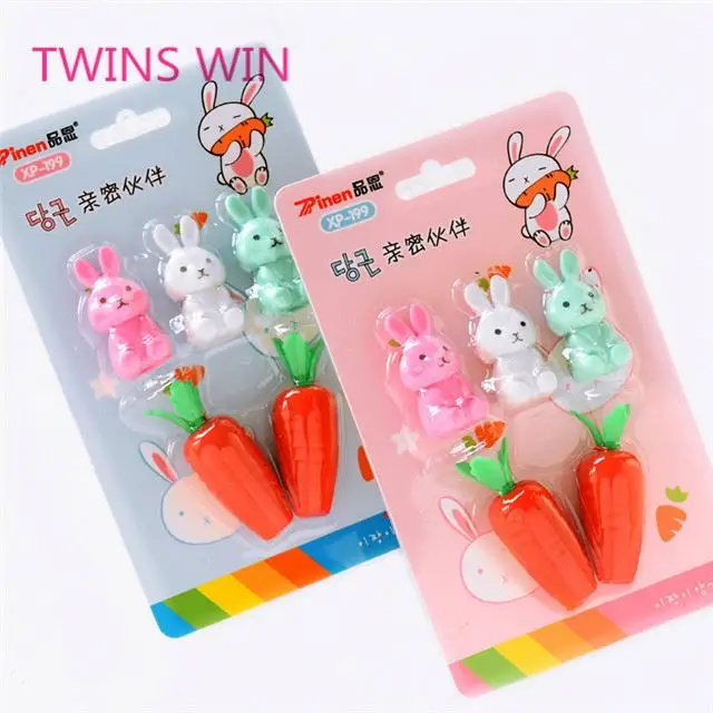 japanese 2019 new arrival stationery bulk wholesale novelty colorful animal rabbit shaped rubber erasers for children 412