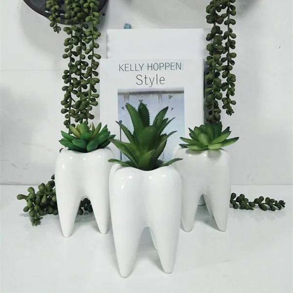 new arrival handmade teeth flower ceramic pot for desktop decor