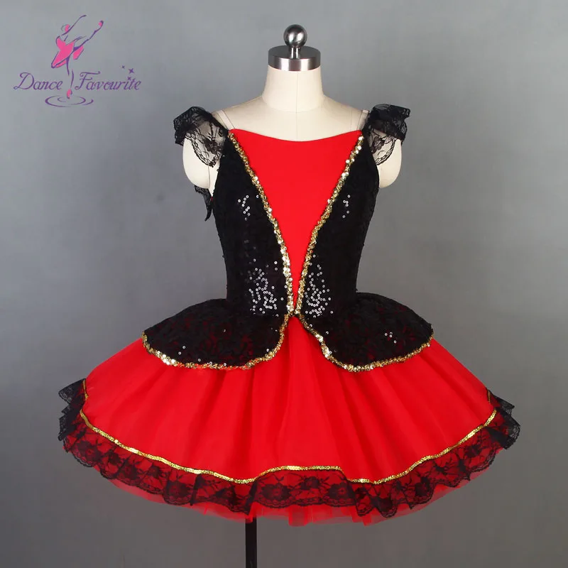 Red and black Spanish dress for adult girls ballet dancing tutu costume performance wear 19069