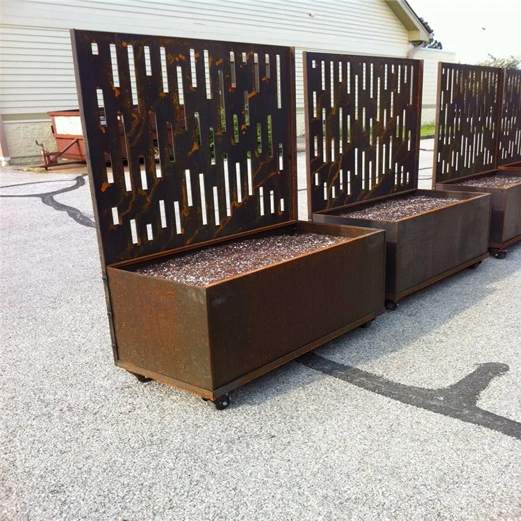 Hot Product Corten Steel Outdoor Metal Fence Planter With Privacy Screen Panel