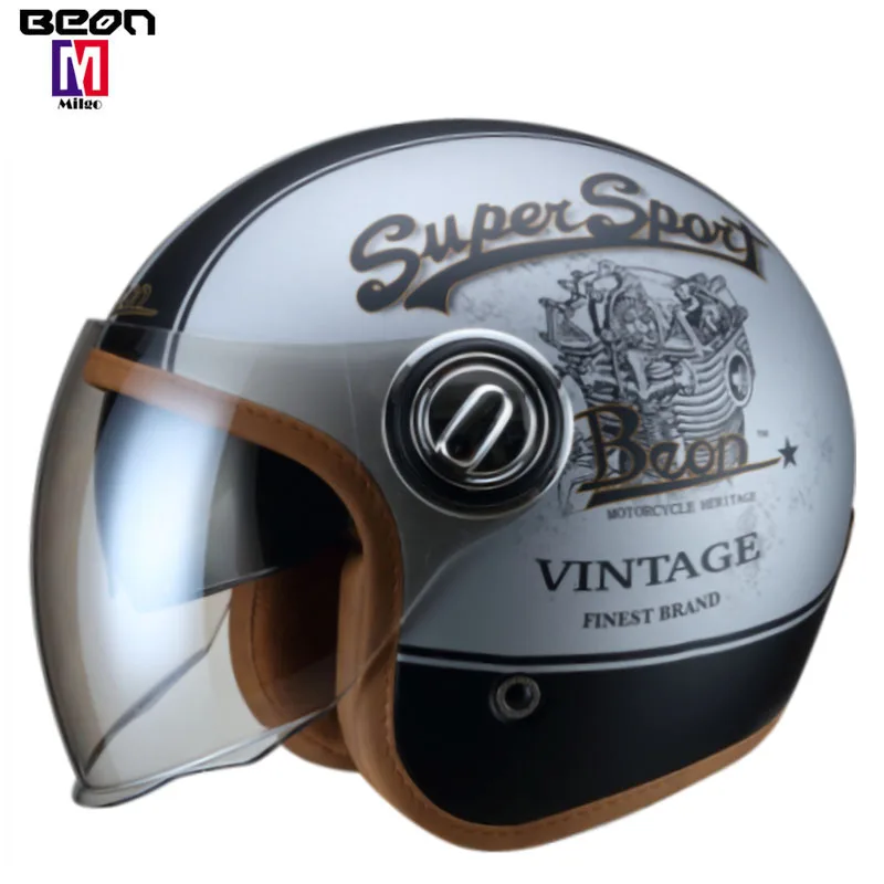 BEON B108 Motorcycle Retro Vintage Cruiser Chopper Scooter Cafe Racer Cascos Moto Helmet 3/4 Open Face Helmet with double visors