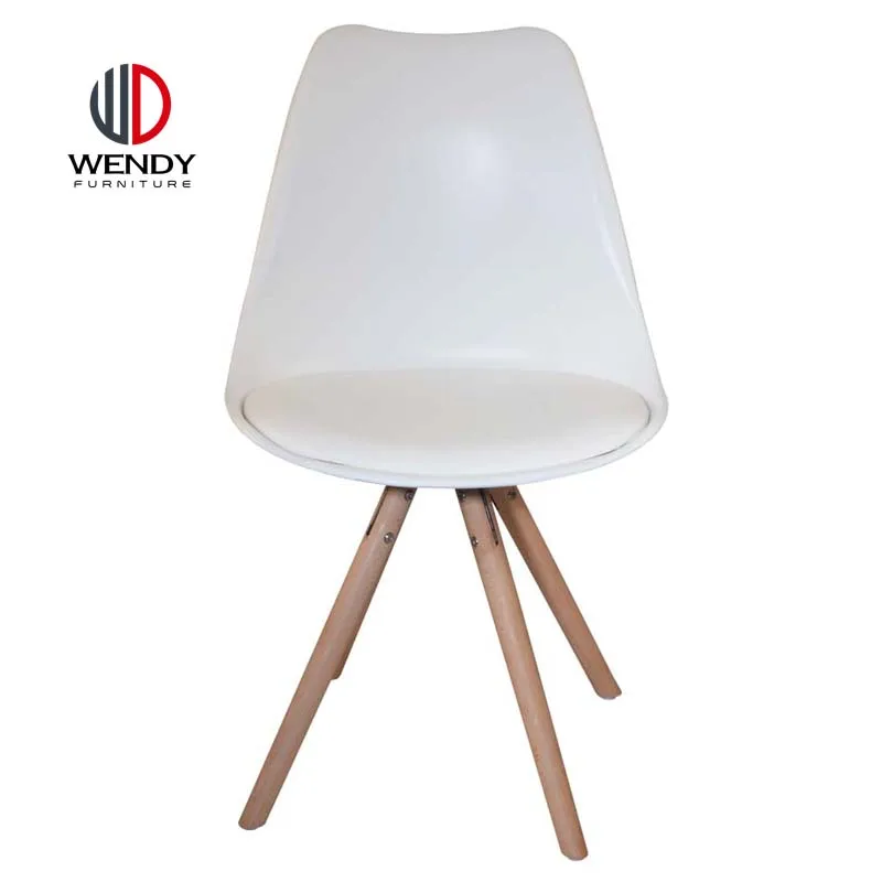 2018 french poland design wholesale plastic chair with cushion and wood legs
