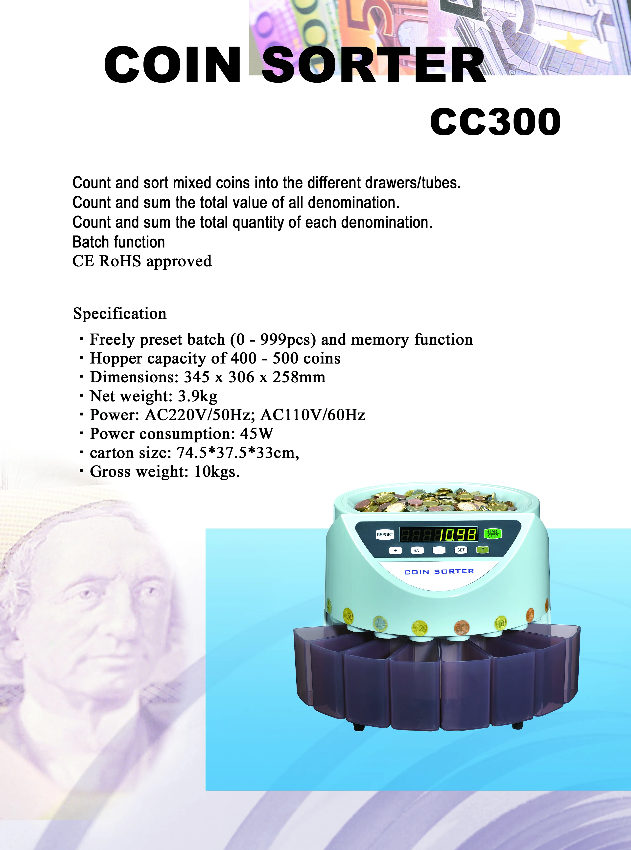 Лидер продаж, счетчик монет CS300, счетчик монет, счетчик монет