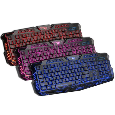 J10 USB cracked colorful three color backlight wired game keyboard set seven color luminescence game mouse keyboard