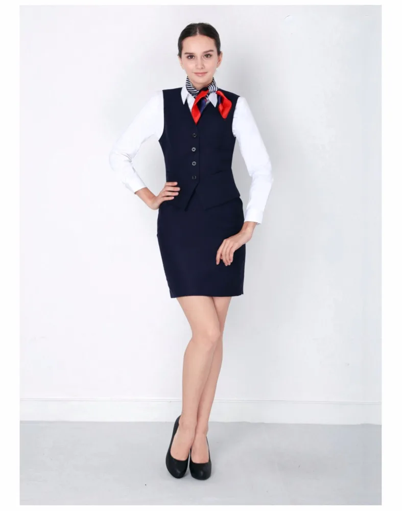 Fashion long sleeve airline hostess uniform for women flight attendant uniform