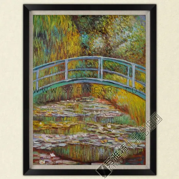 Japanese Bridge, 100% Handmade Impression Oil Painting Canvas Reproduction of Claude Monet