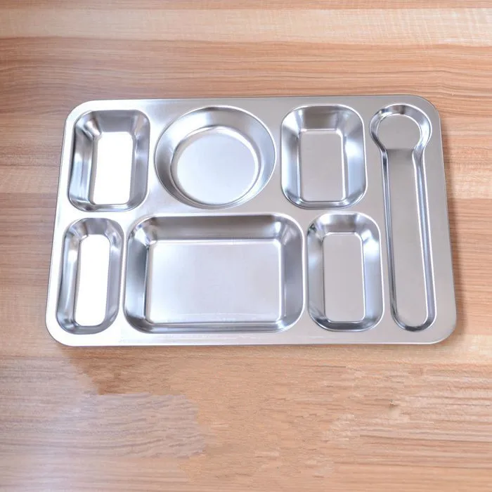 
High quality 7 Compartments 304 stainless steel hospital prison hotel Restaurant food tray 