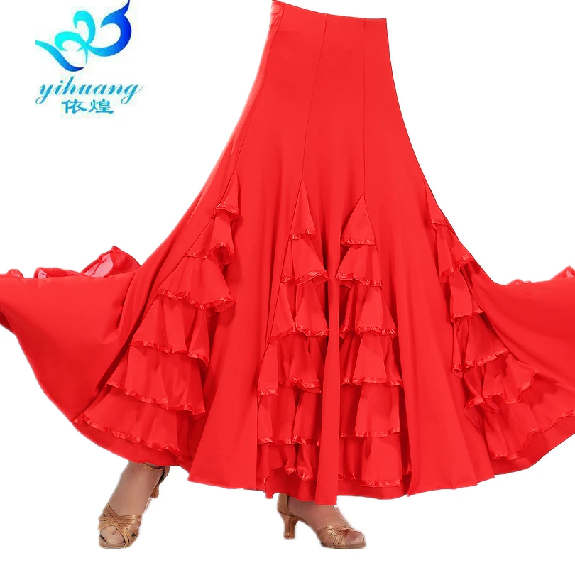 Wholesale Customized Women Girls Long Black Ballroom Dance Skirt Waltz Performance Wear