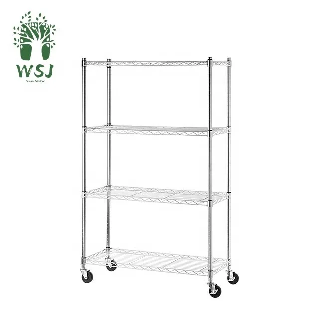 4 Tiers Chrome and Powder Coated Metal Storage Wire Shelf