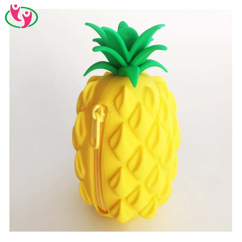 Novelty Pineapple Shaped Silicone Coin Purse with Zipper