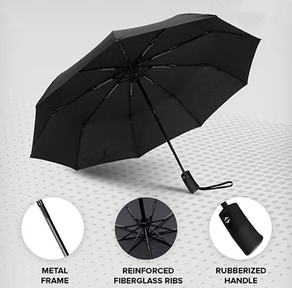 Ovida With Coating Travelling Compact Umbrella Full Automatic 3Folding Rainbow Umbrella