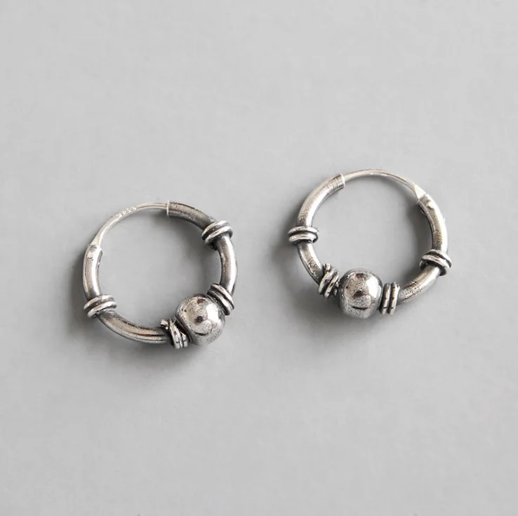 
Woman Jewelry 2018 antique thailand hoop Gift Round ball 925 Sterling Silver Earring 