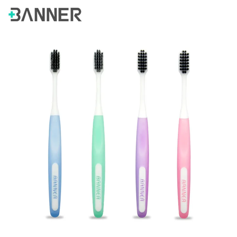Banner Custom Logo Charcoal Tooth Brush Adult Travel Eco Friendly Black Soft Bristles Toothbrush With Transparent PP Box