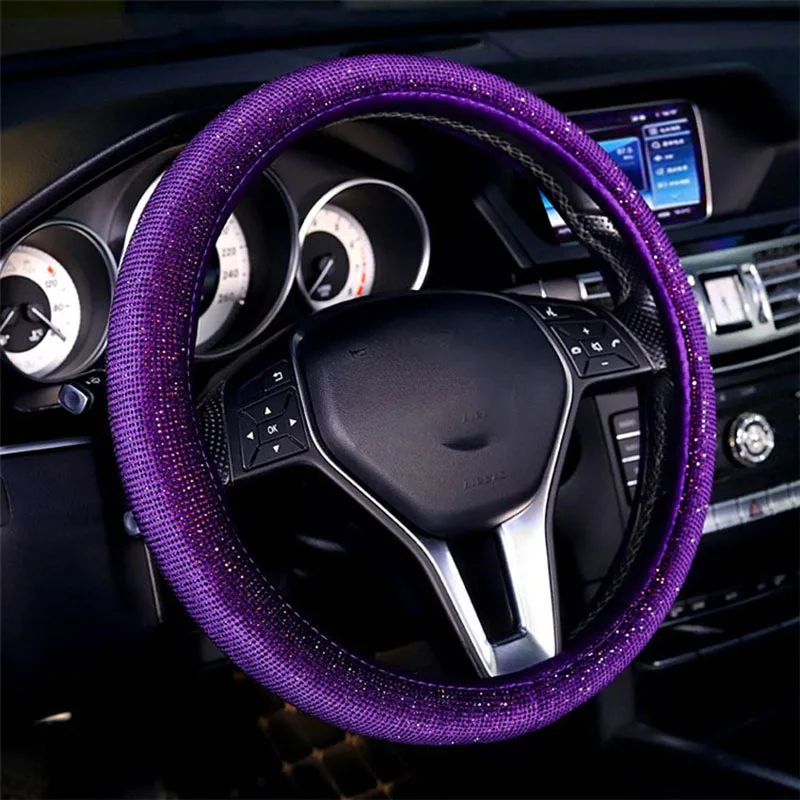 
Crystal Bling Purple Steering Wheel Cover For Girls Car Interior Accessories 