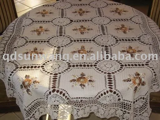 ribbon embroidered with crochet lace tablecloth
