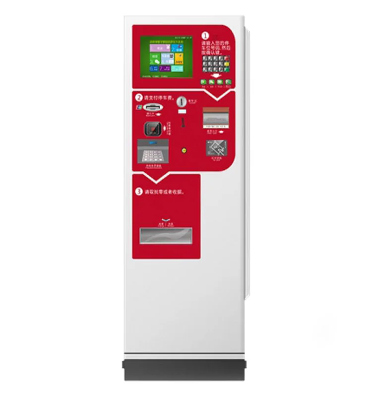 Self service car parking lot ticket bill payment kiosk machine with cash acceptor cash coin dispenser for cash out change