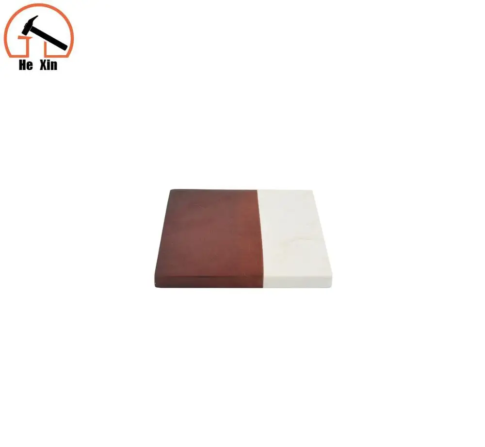 
fashion deluxe marble stone and wooden 2 in1 coasters cup holder 