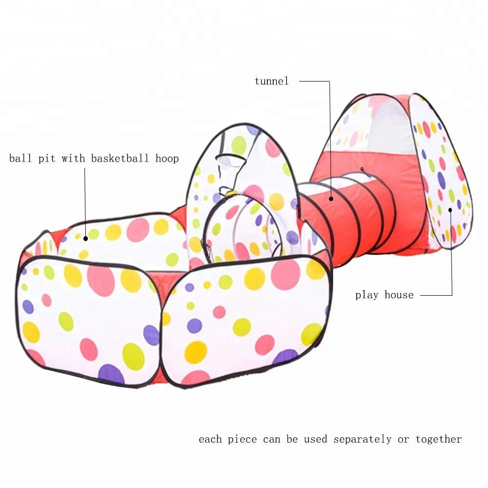 Children3 in 1 Play Tent Ball Pit Tent with Carry Case House Crawl Tunnel Indoor Outdoor Playground with Ball Hoop for Kids Baby