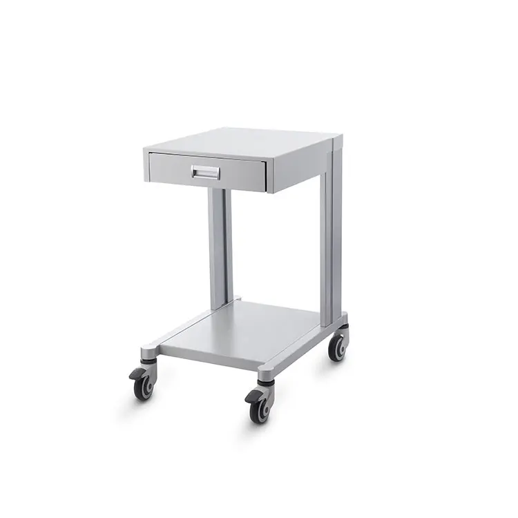 Easy Transition Built-in Handle Pull Push Travel Aluminum Frame Dual Wheel Steel Table Mobile Medical Cart