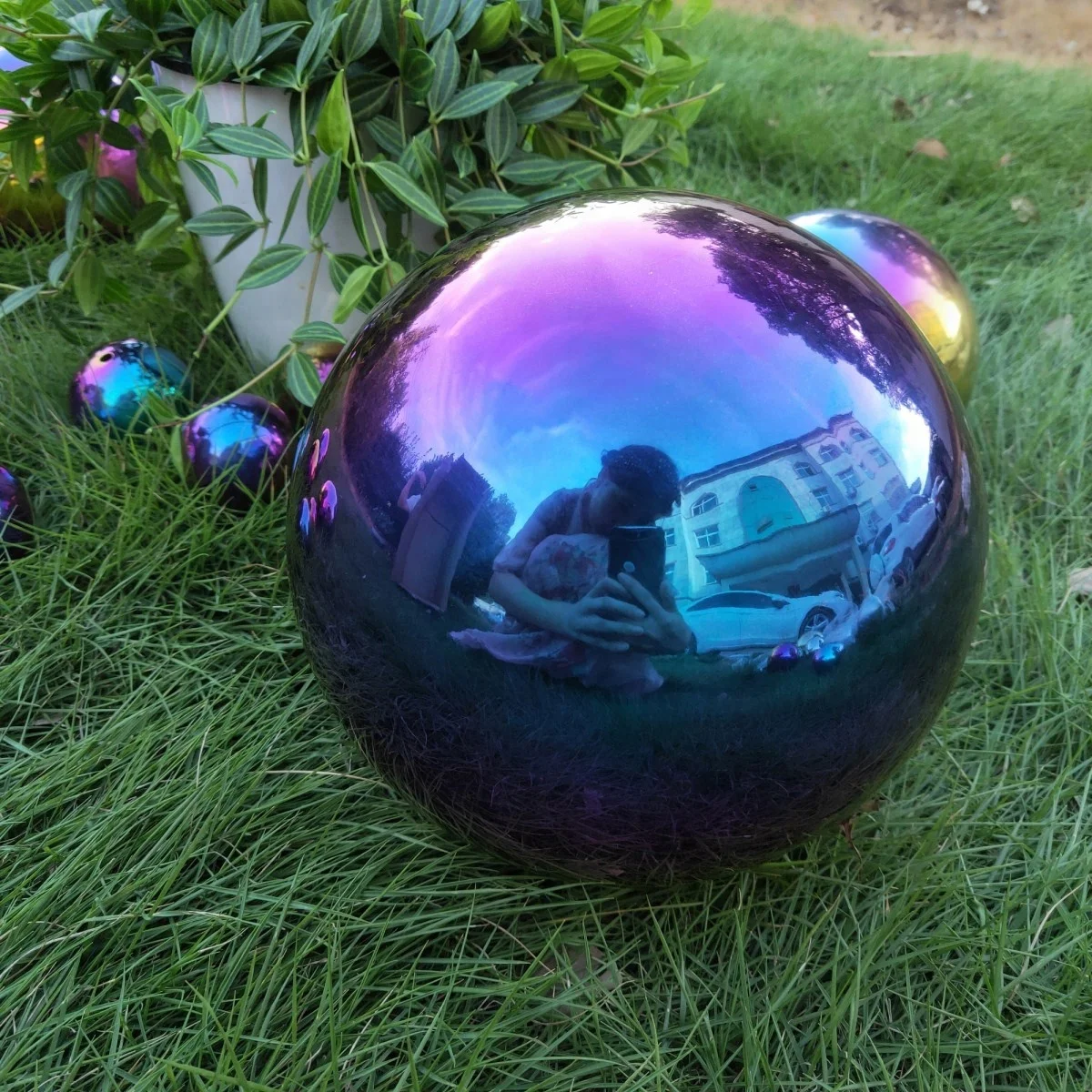 Outdoor Decorative Electroplate Gold Metal Sphere Garden Ball Steel Ball