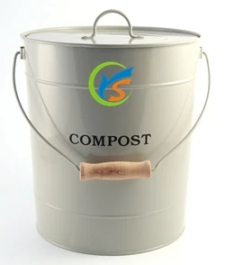 Round Galvanized metal kitchen compost pail with lid