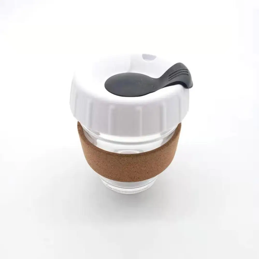 
 100% Высококачественная многоразовая кофейная чашка 8 унций, изолированная кофейная кружка, чашка из закаленного стекла, набор из натуральной пробки с соломинкой, оптовая продажа  