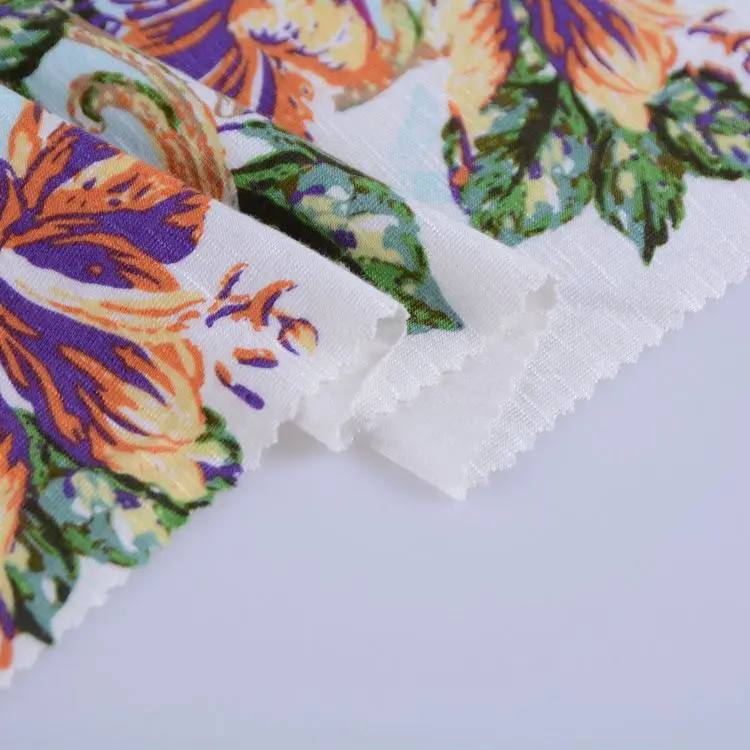 Customize slubbed printed 95 rayon 5 spandex knitted jersey rayon fabric for tops and blouses girls