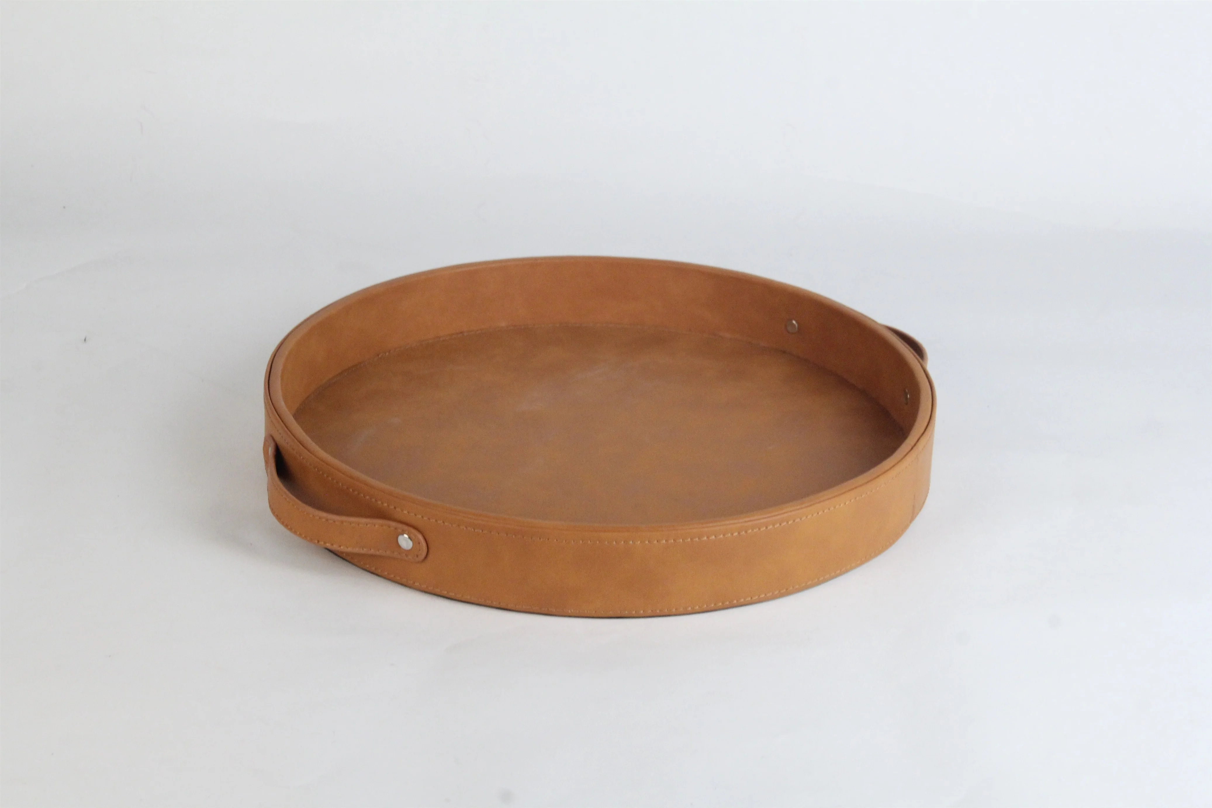 Round Faux Leather Serving Tray for Oragnization and Home Decoration