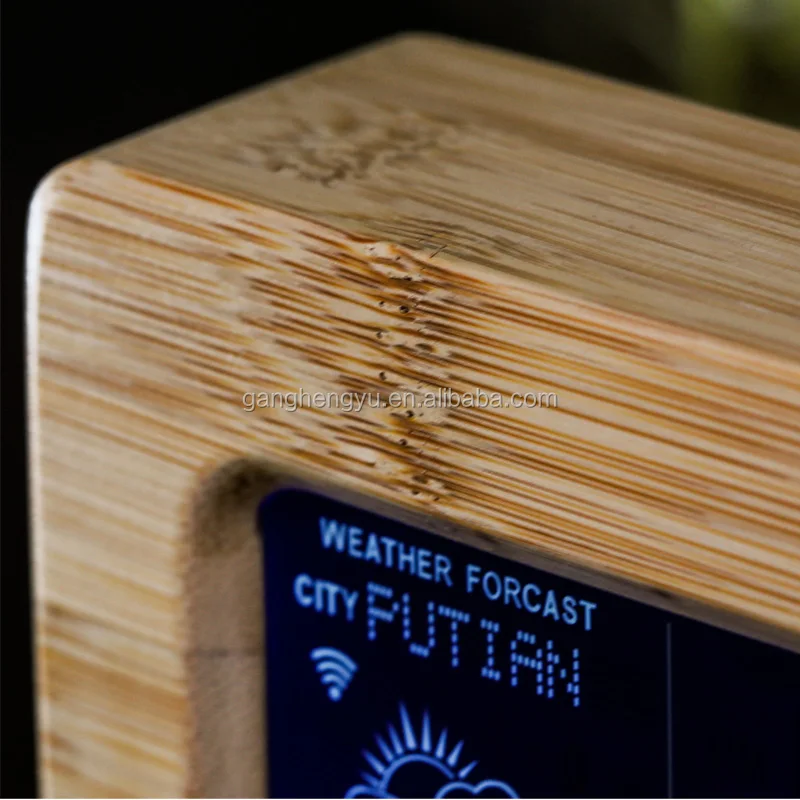 High Quality Fashion Bamboo Wood Table WIFI Weather Forecast Smart Alarm Clock