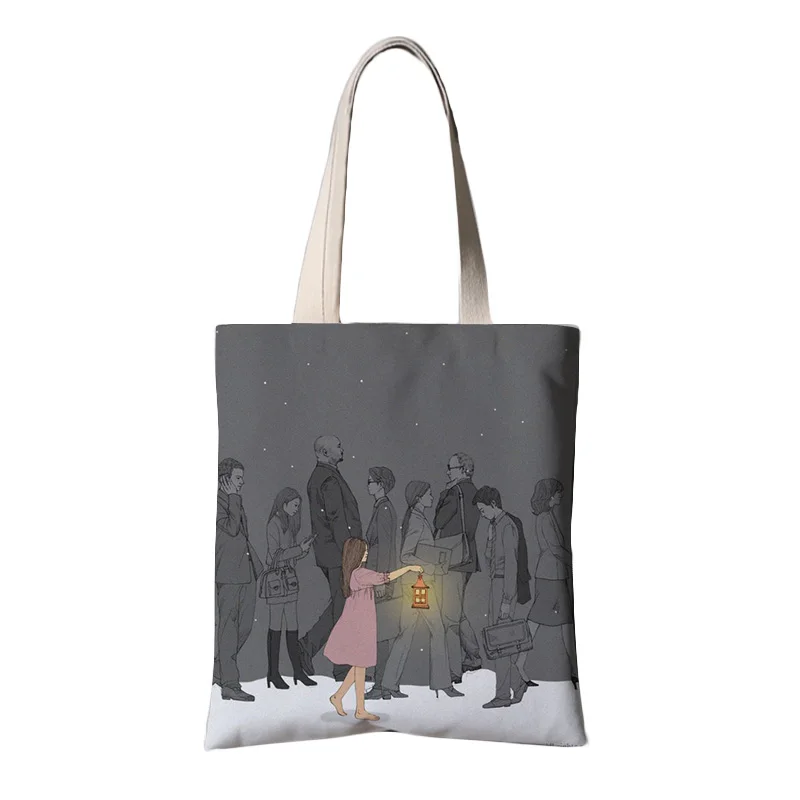 Promotional printed green eco plants pattern organic tote bag ,shopping cotton canvas custom print for advertising