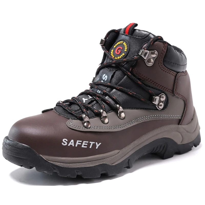 Fashion design genuine leather safety work boots with steel toe metal middsole fur lining safety shoes