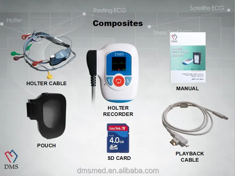 
DMS brand competitive price precio 3 or 12 channel mini ecg holter recorder monitor with ecg cable and software 