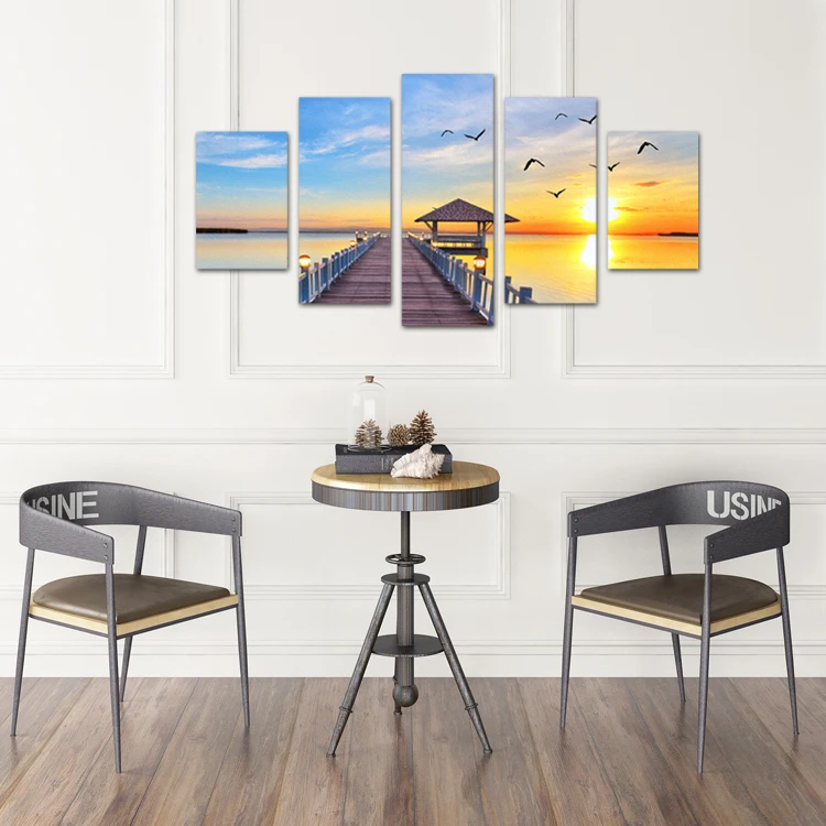 Sunset shore birds picture wall art painting 5 pieces wall stencils for painting