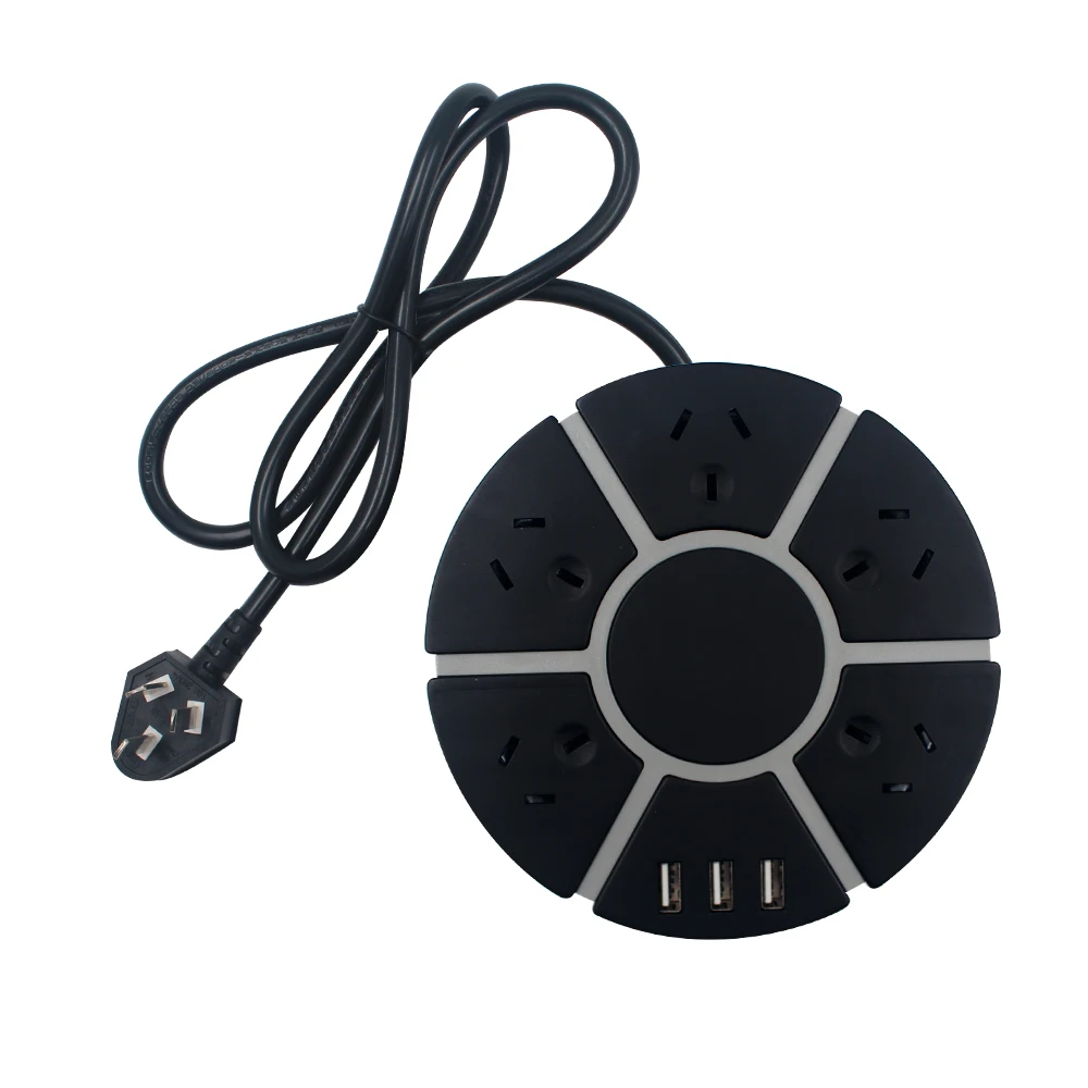 Австралийский круглый сетевой фильтр с защитой от перенапряжения, 5 розеток и 3 порта USB для зарядки, НЛО, разработанный с защитой от перегрузки, безопасной дверью