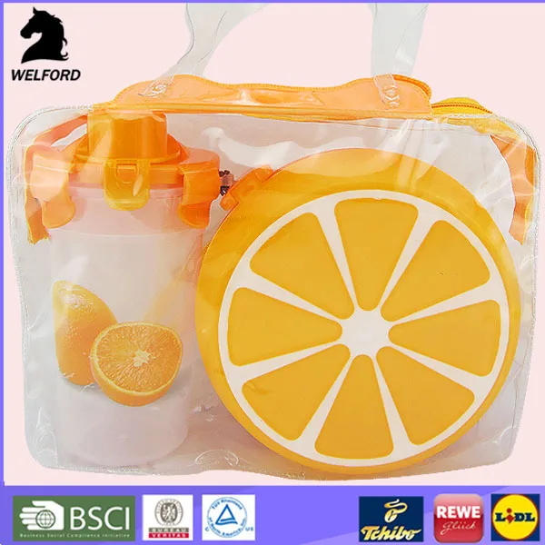 Пластиковые милый оранжевая форма lunch box set с бутылкой воды и мешок