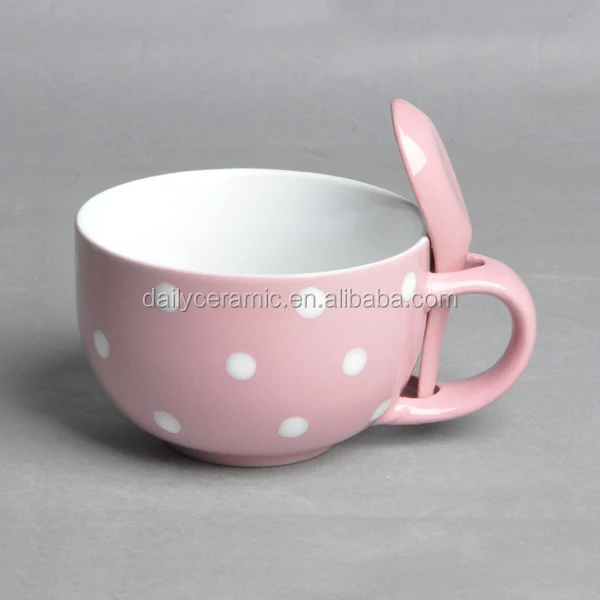 16oz one handle color ceramic soup bowl with spoon