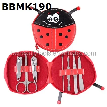 Professional cute kids children girls beauty stainless steel nail care tools pedicure manicure set in ladybird case