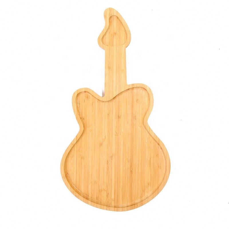 Japanese decorative guitar shaped bamboo dining kids serving tray, wooden food baby plate