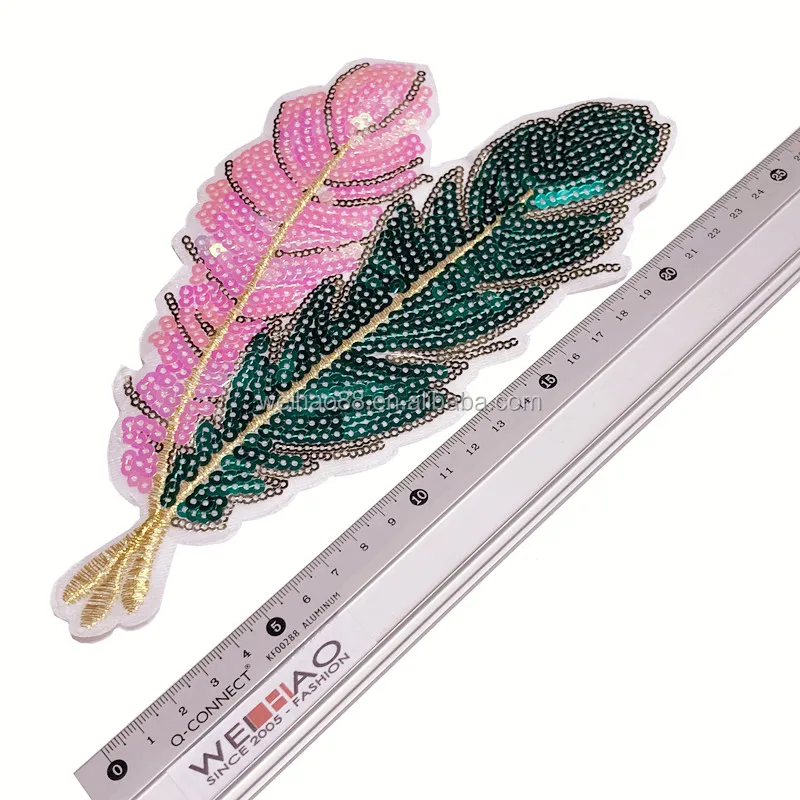 Pluma sequin patch/custom feather embroidery patches/applique 5mm colorful sequins