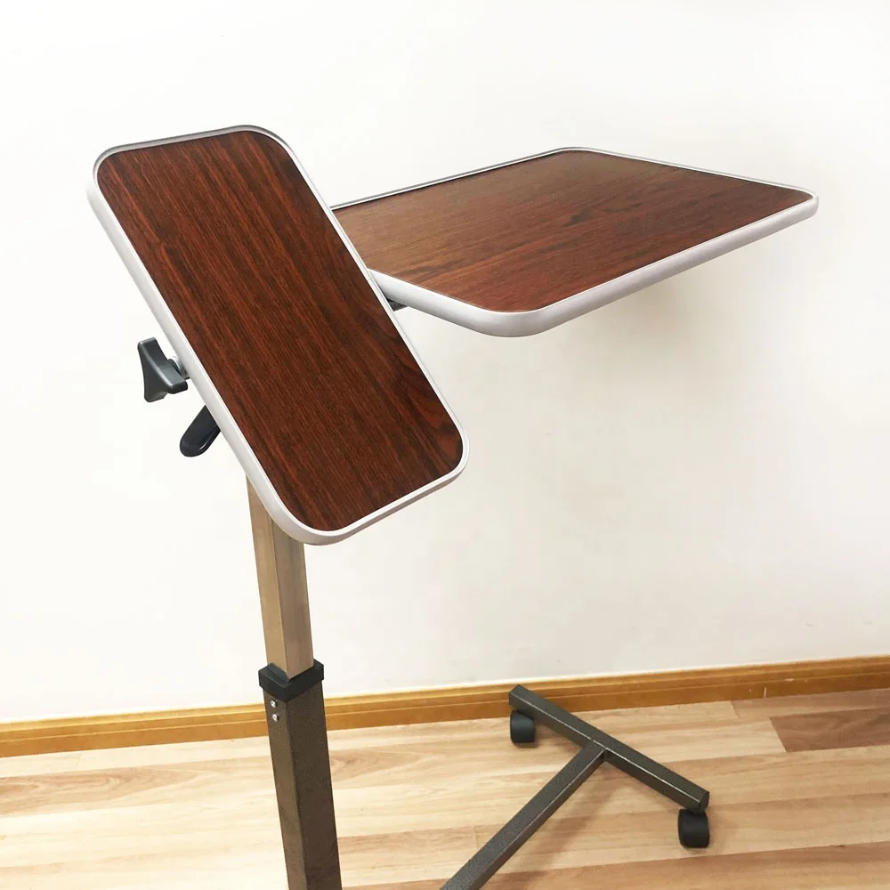 height adjustable hospital furniture movable wooden over bed table